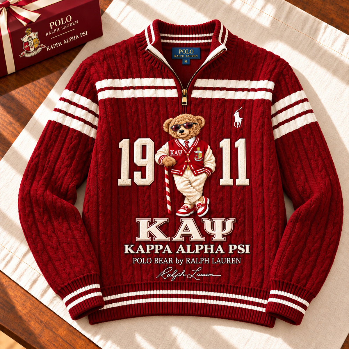 Premium Varsity Cable-Knit Quarter-Zip Sweater ALK YPT KAP 3010261