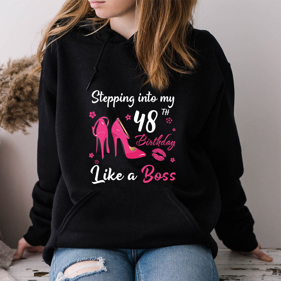 Stepping into my 48th Birthday Like a Boss, 48th birthday unique gifts for woman, 48th birthday ideas, Turning 48 years old cotton shirt