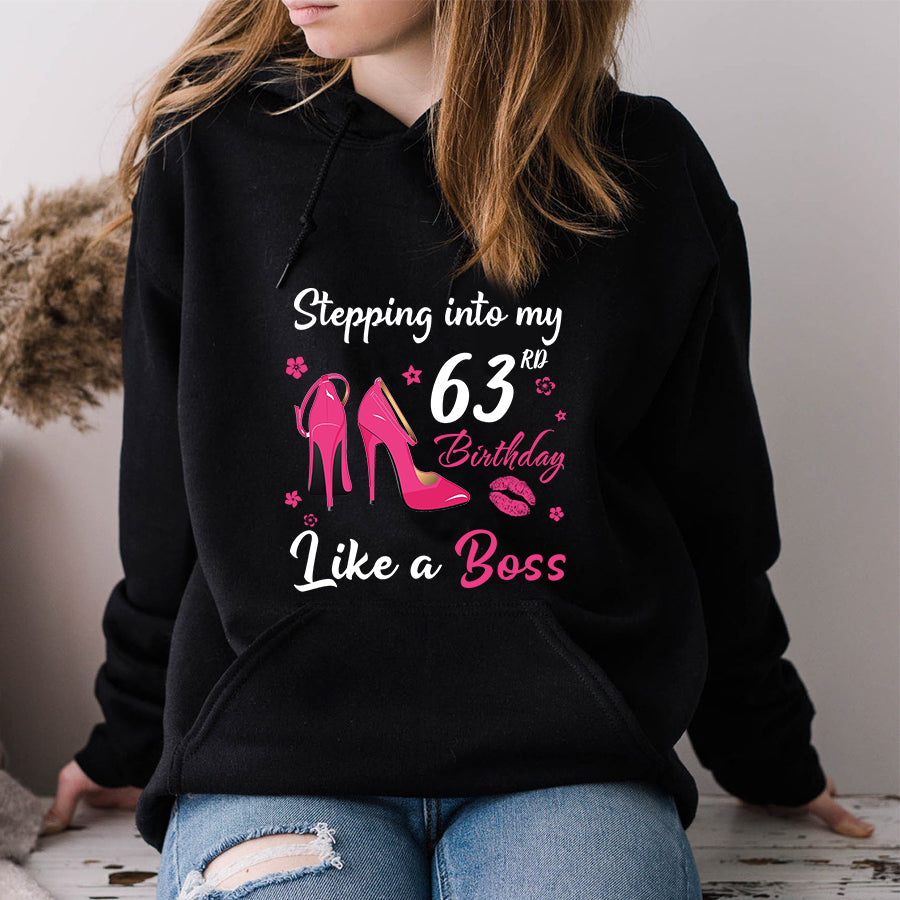 Stepping into my 63rd Birthday Like a Boss, 63rd birthday unique gifts for woman, 63rd birthday ideas, Turning 63 years old cotton shirt